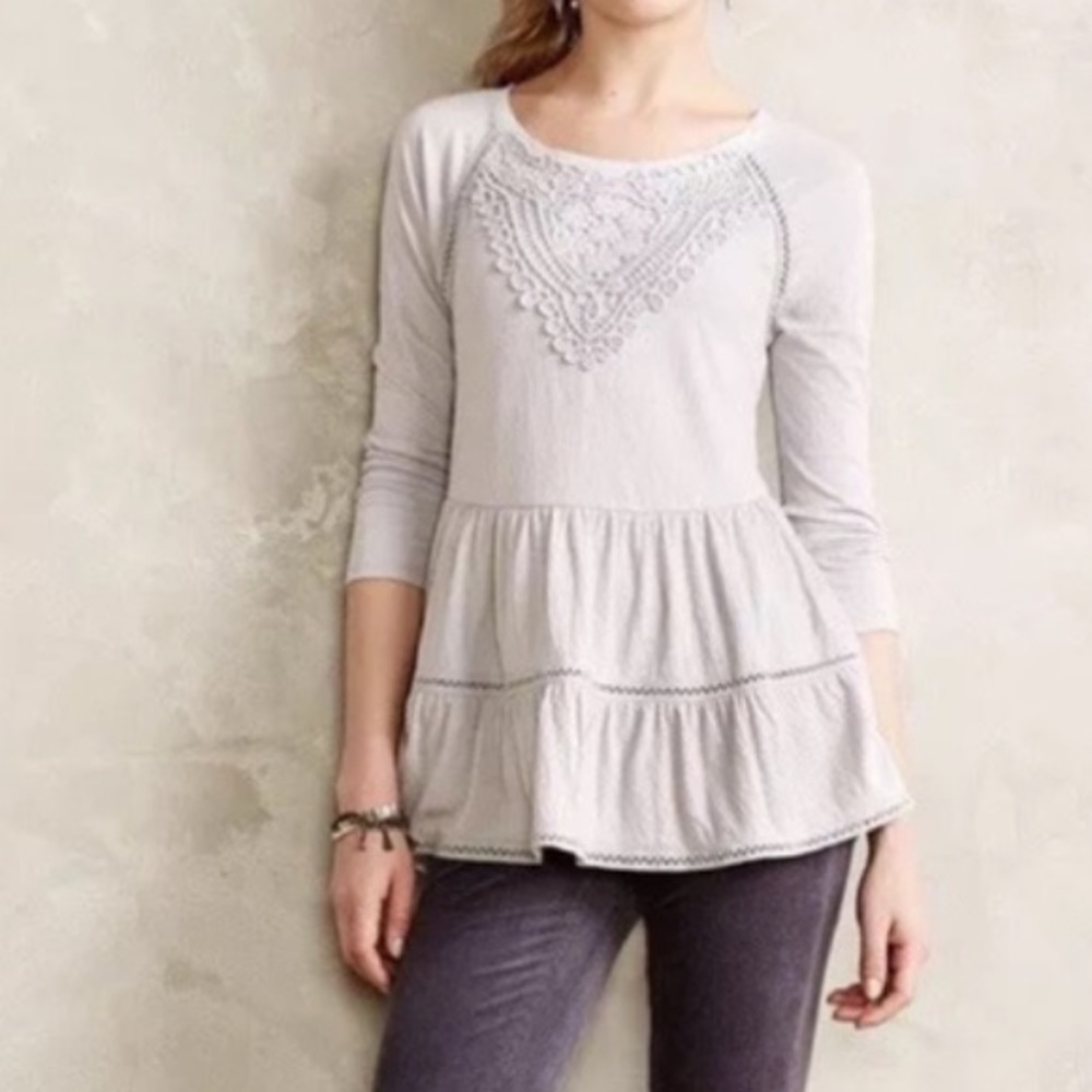 Anthropologie Lace-Trim Peplum Top